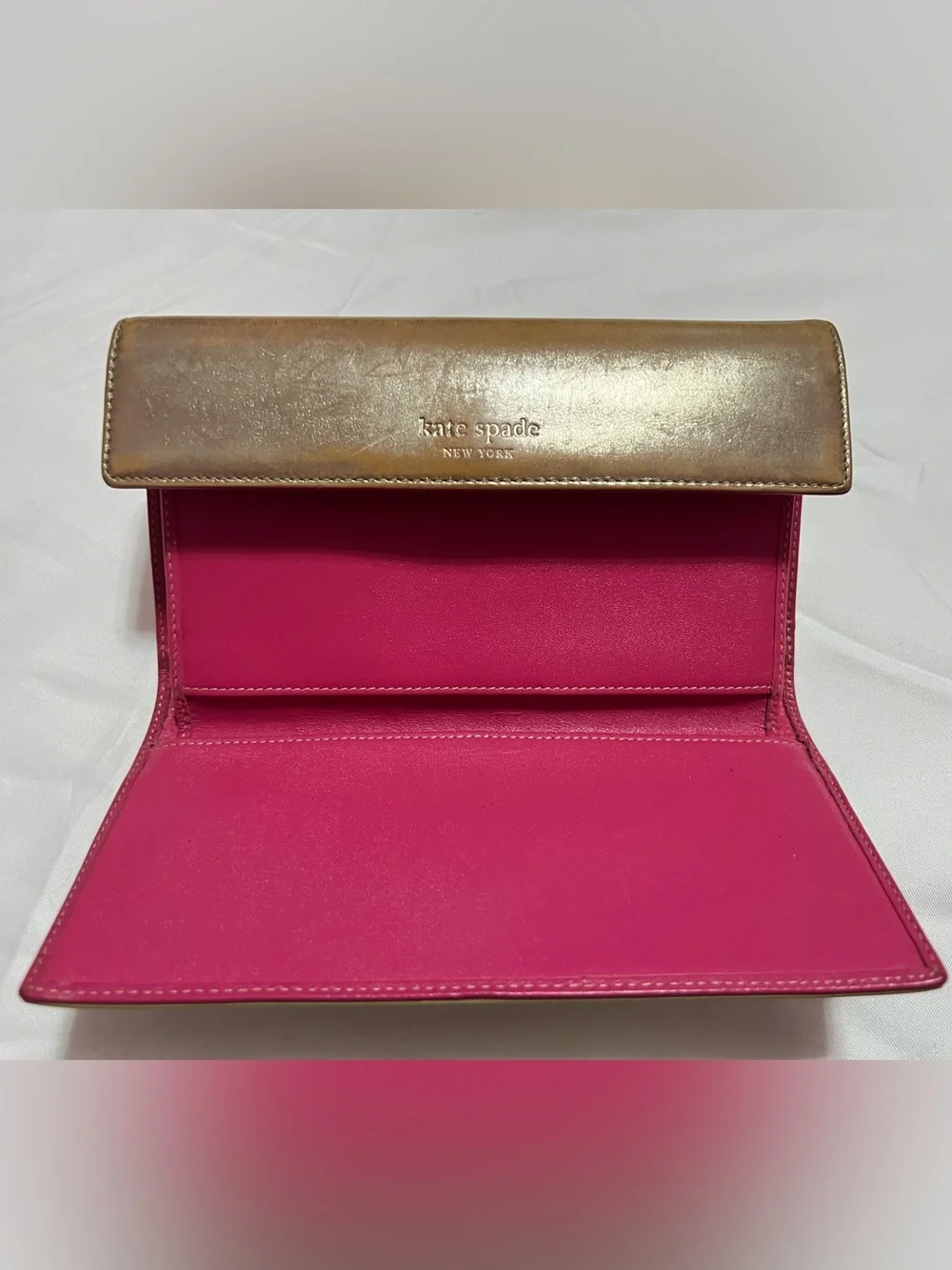 Vintage Kate Spade New York metallic gold & hot pink leather wallet